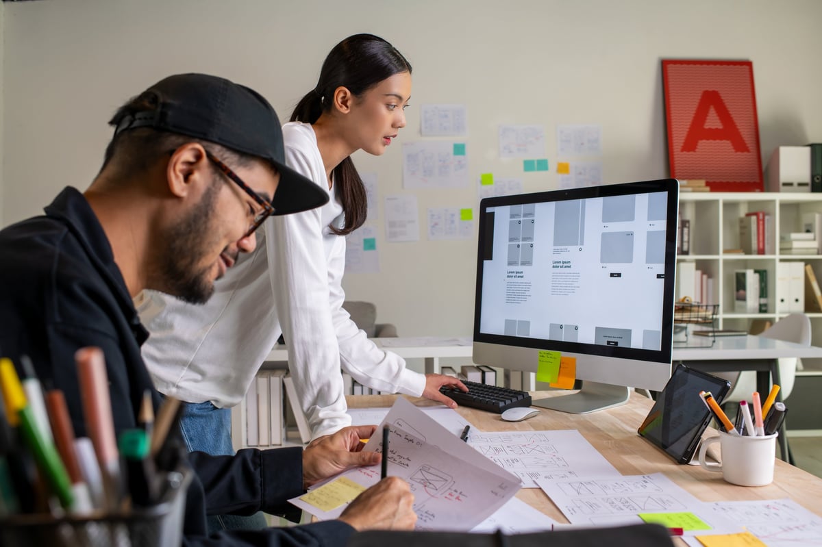 Team collaborating on web design project